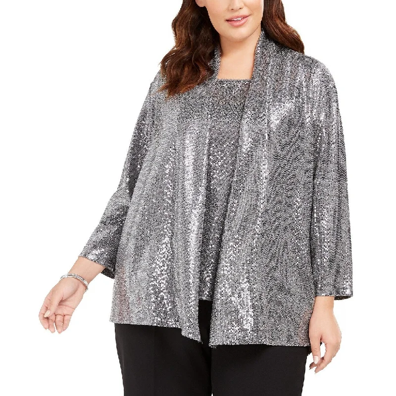 Kasper Women's Plus Size Metallic Jacket Silver Size 2X