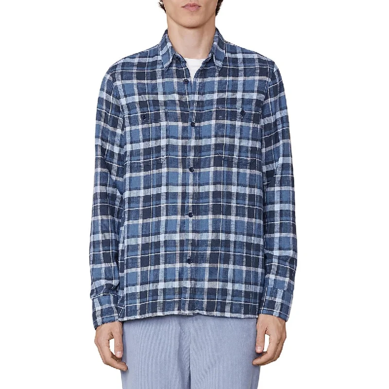 Officine Générale Mens Cotton Plaid Button-Down Shirt