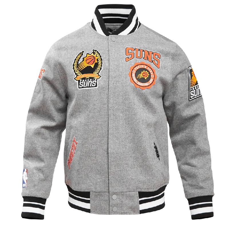 NBA PHOENIX SUNS CREST EMBLEM MEN'S RIB WOOL VARSITY JACKET (HEATHER GRAY/BLACK)