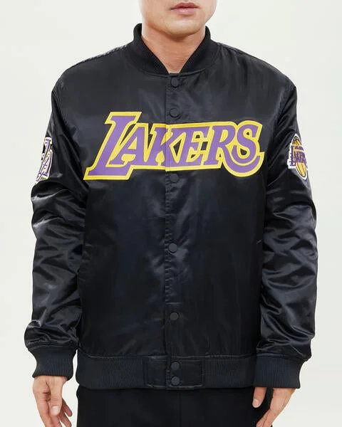 NBA LOS ANGELES LAKERS WORDMARK MEN'S SATIN JACKET (BLACK)