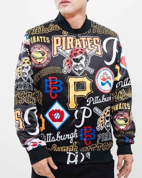 MLB PITTSBURGH PIRATES AOP MEN'S SATIN JACKET (BLACK)