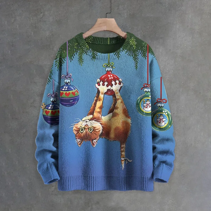 Men's Christmas Cat Balls Art Print Sweater