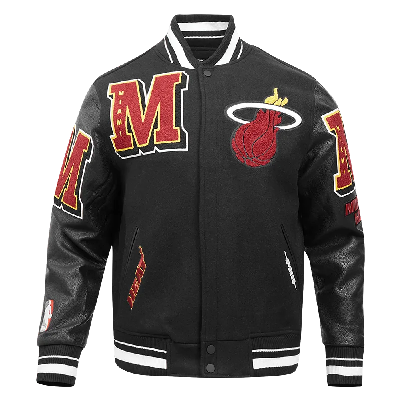 NBA MIAMI HEAT MASHUP MEN'S RIB WOOL VARSITY JACKET (BLACK)