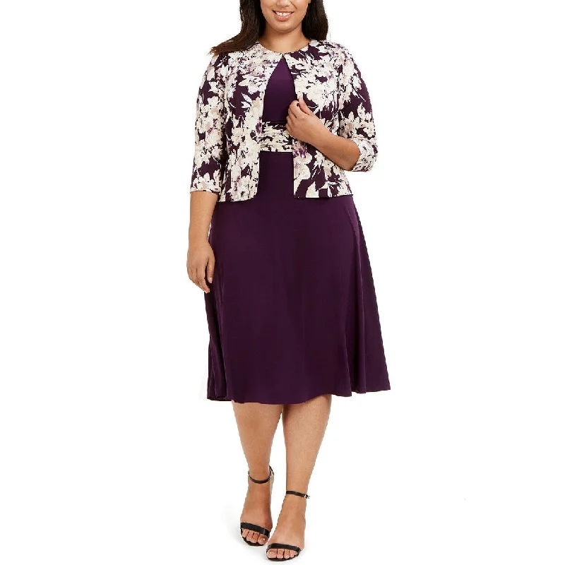 Jessica Howard Women's Plus Size Ruched-Waist Dress & Floral-Print Jacket Purple Size 14