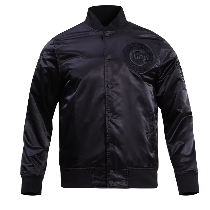 MLB CHICAGO CUBS TRIPLE BLACK MEN'S SATIN JACKET (TRIPLE BLACK)