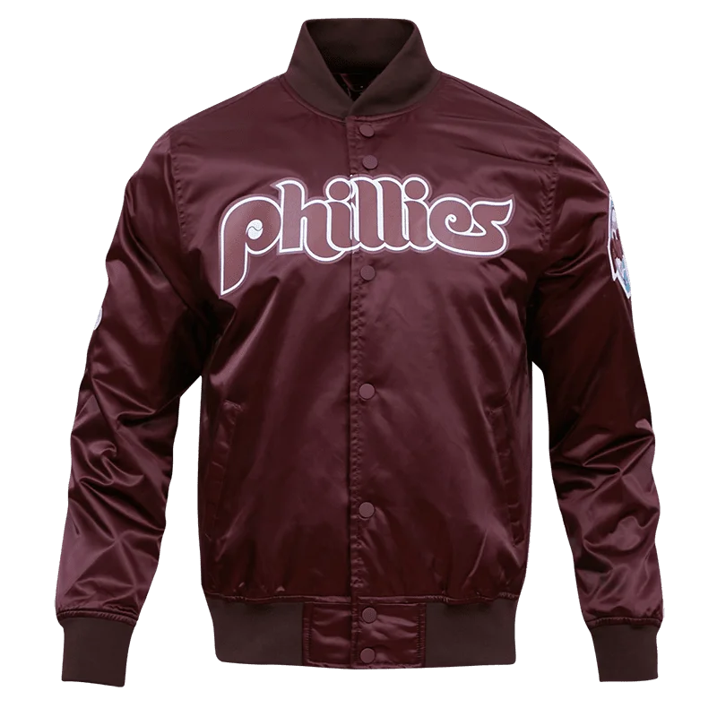 MLB PHILADELPHIA PHILLIES RETRO BIG LOGO MEN'S SATIN JACKET (WINE)