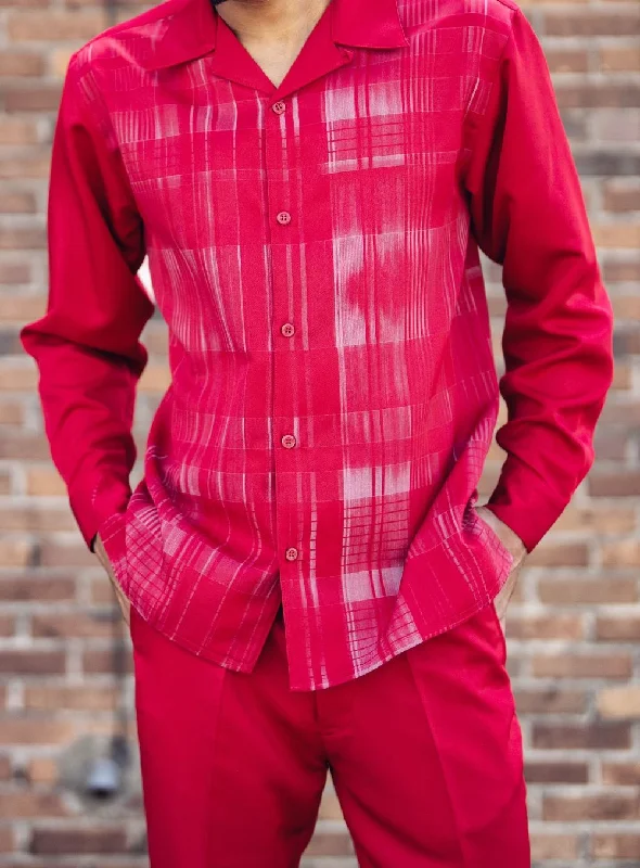 Red Grid Pattern Long Sleeve Walking Suit