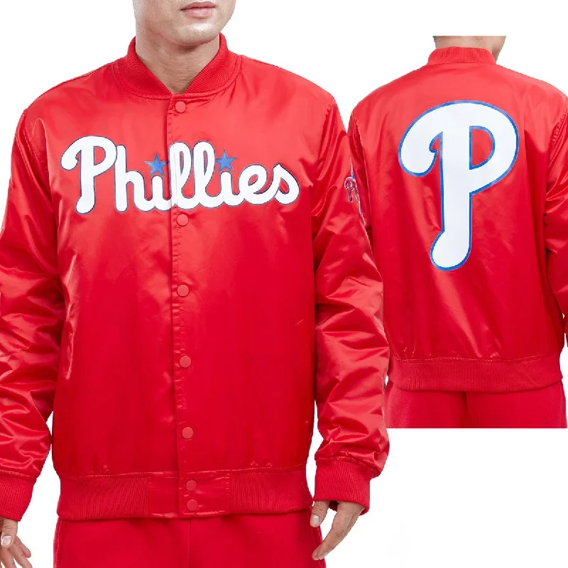 MLB PHILADELPHIA PHILLIES TEAM BIG LOGO MEN'S SATIN JACKET (RED)