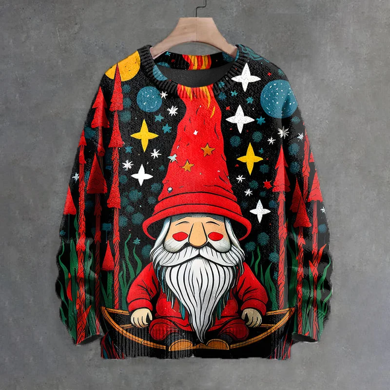 Men's Christmas Hippie Santa Gnomies Art Print Sweater