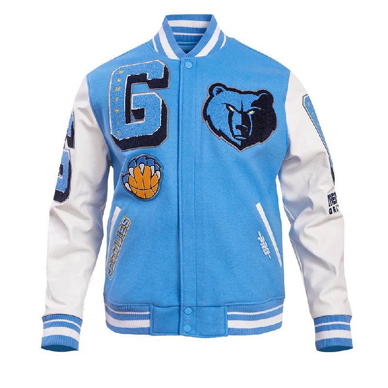 NBA MEMPHIS GRIZZLIES MASHUP LOGO MEN'S VARSITY JACKET (UNIVERSITY BLUE)