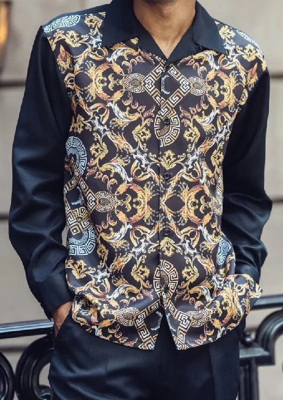 Black and Gold Patterned Long Sleeve Walking Suit