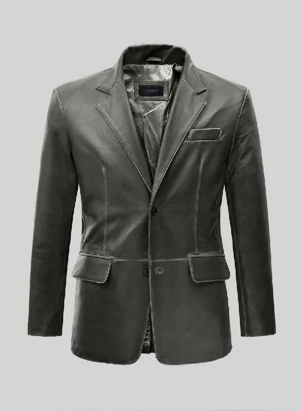 Rubbed Charcoal Leather Blazer