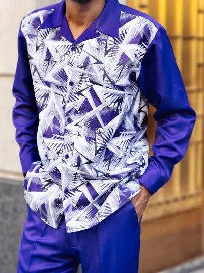 Purple Abstract Pattern Long Sleeve Walking Suit