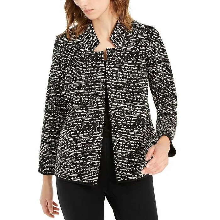 Alfani Women's Notch Collar Printed Jacket Black Size Medium