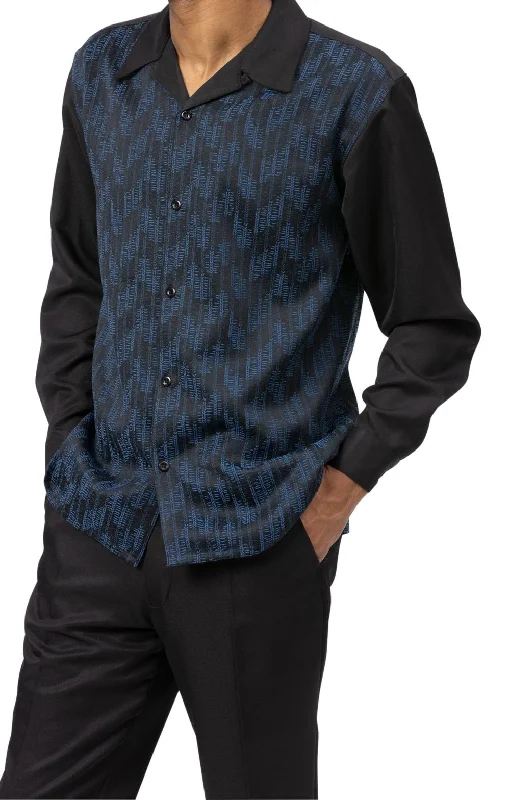 Men's Long Sleeve Walking Suit in Black And Blue