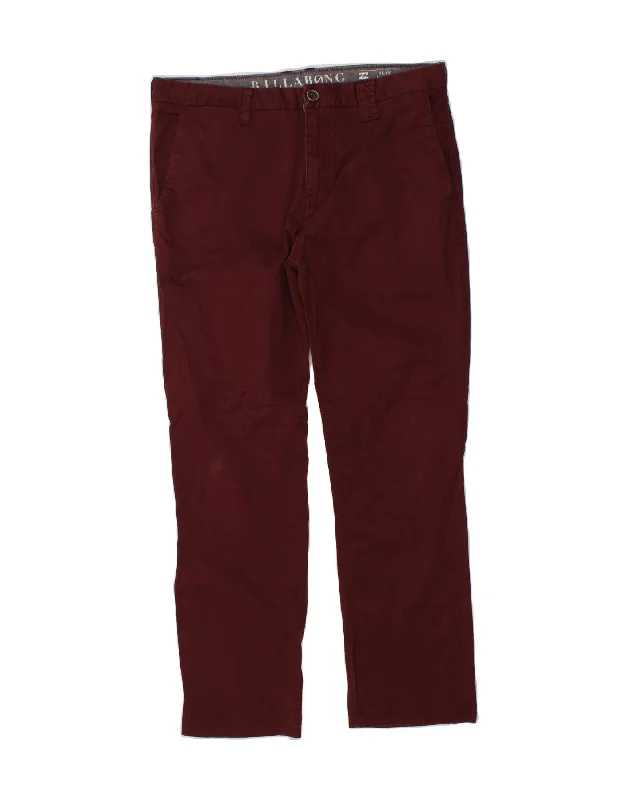 BILLABONG Mens Slim Chino Trousers W34 L29 Burgundy Cotton