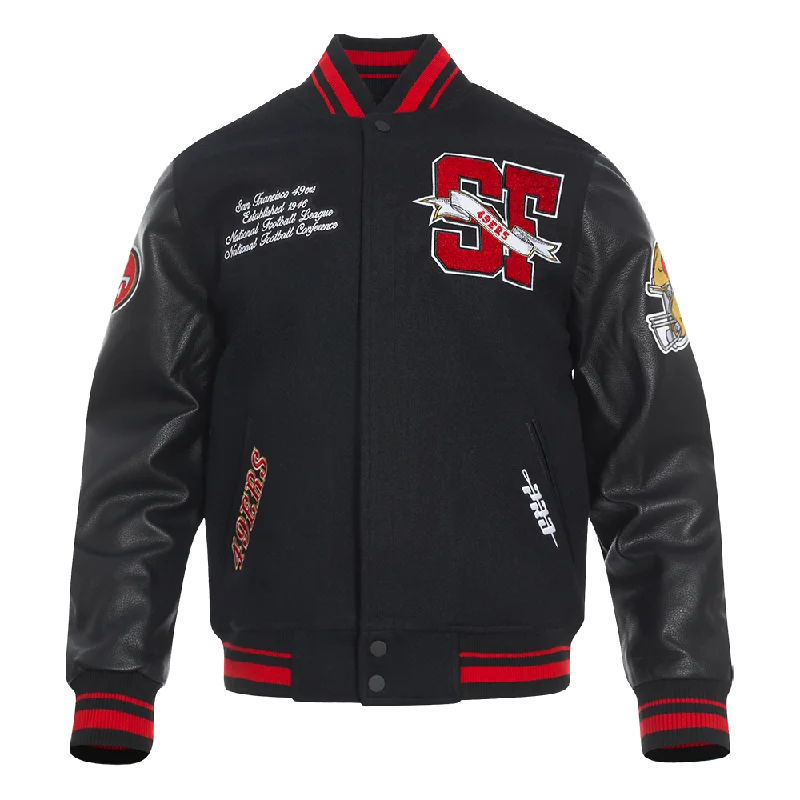 NFL SAN FRANCISCO 49ERS TEAM PENNANTS MEN'S RIB WOOL VARSITY JACKET (BLACK/RED/BLACK)