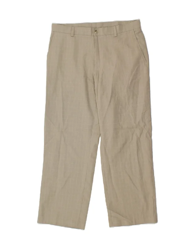 IZOD Mens Golf Straight Chino Trousers W34 L30 Beige Check Polyester