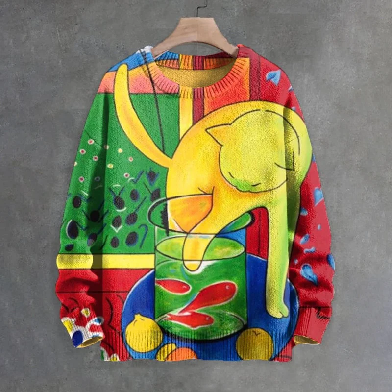 Men's Henri Matisse Cat With Red Fish Painting Art Print Sweater