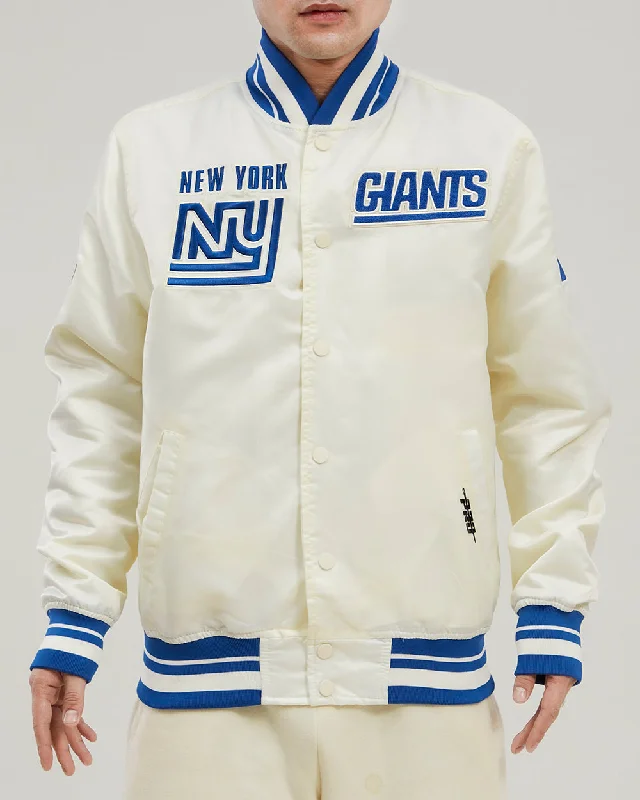 NFL NEW YORK GIANTS RETRO CLASSIC MEN'S RIB SATIN JACKET (EGGSHELL/DODGER BLUE)