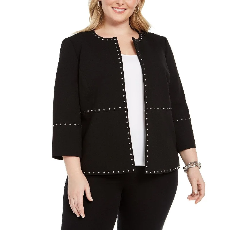 Kasper Women's Plus Size Stud-Trim Open-Front Jacket Black Size Extra Large