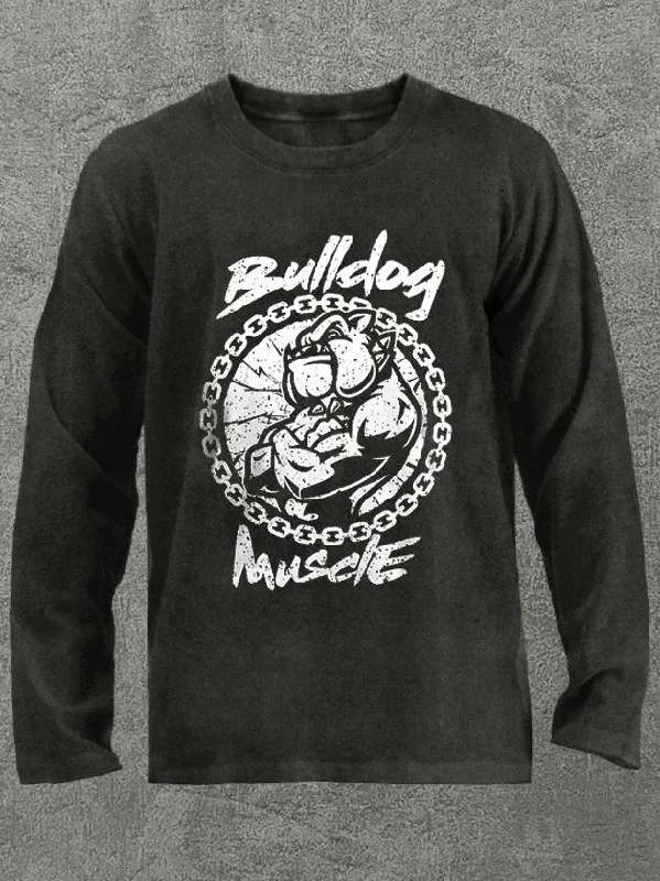 bulldog muscle Washed Gym Long Sleeve Shirt