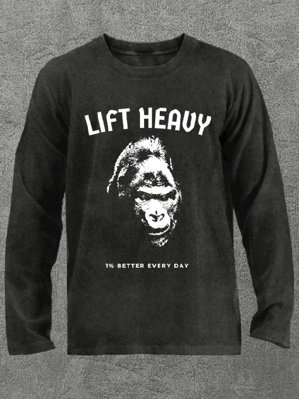 lift heavy gorilla Washed Gym Long Sleeve Shirt