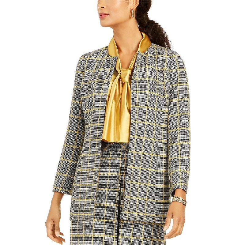 Kasper Women's Open-Front Plaid Jacket Yellow Size 8