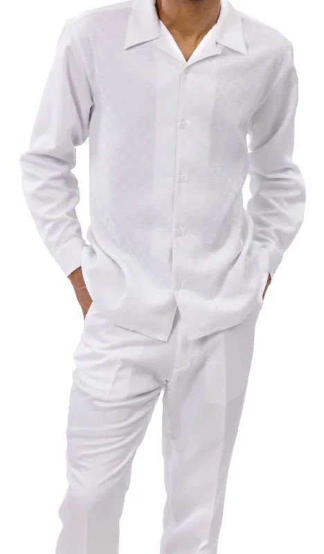 White Chevron Tone on Tone Long Sleeve Walking Suit