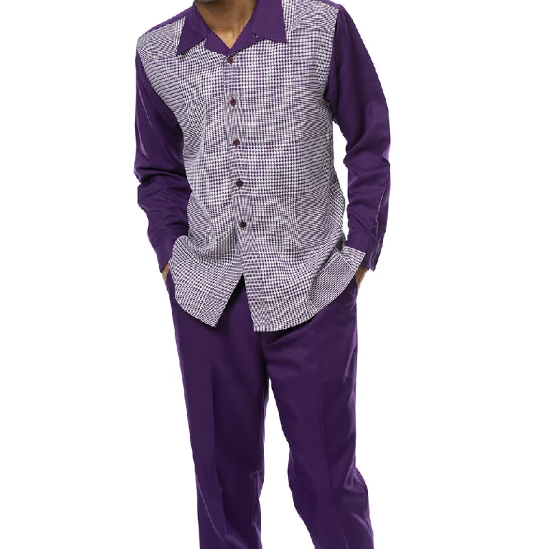 Blackberry Plaid Front 2 Piece Long Sleeve Walking Suit Set