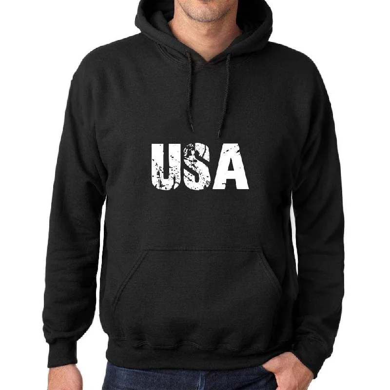 Men's Women's Unisex Printed Graphic Cotton Hoodie Soft Heavyweight Hooded Sweatshirt Pullover Popular Words USA Deep Black