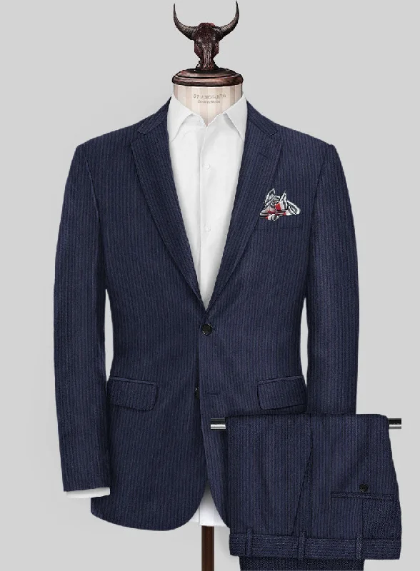 Scabal Tornado Herringbone Dark Blue Wool Suit