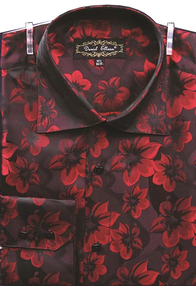 Dress Shirt Regular Fit Floral Design In Burgundy