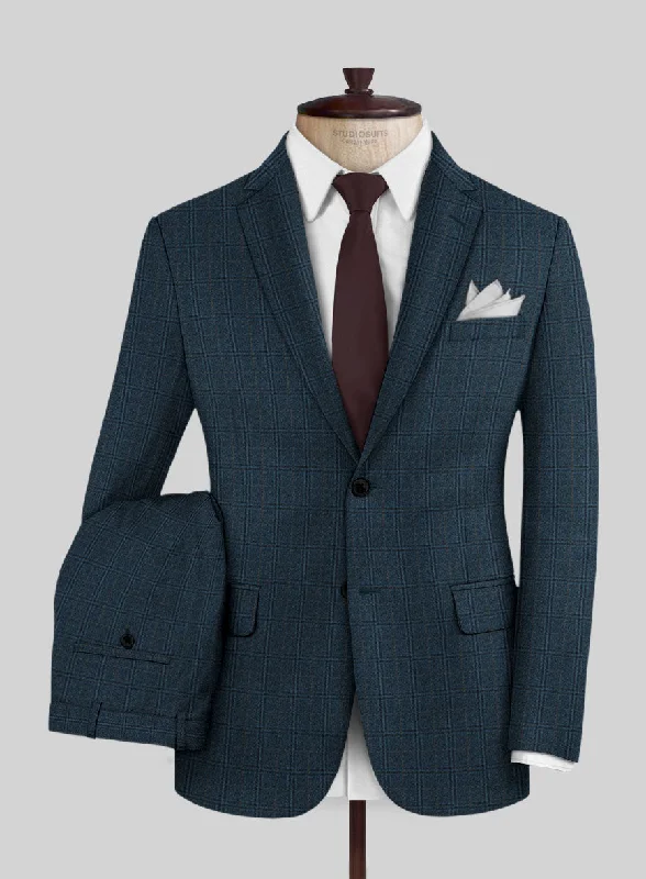 Reda Jeromi Teal Blue Checks Wool Suit