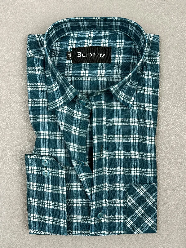 Sea Blue Checks Formal Dress Shirt For Men MFS142