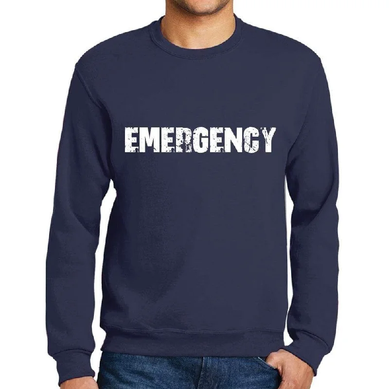 Men's Printed Graphic Sweatshirt Popular Words EMERGENCY French Navy