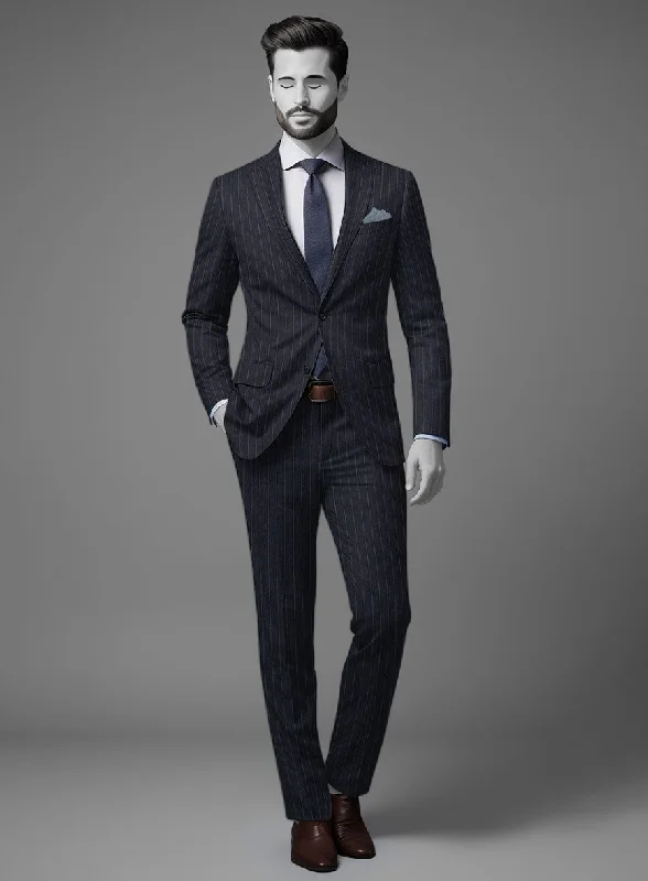 Napolean Genova Stripe Dark Blue Wool Suit