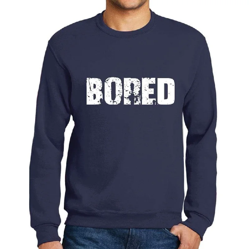 Men's Printed Graphic Sweatshirt Popular Words BORED French Navy