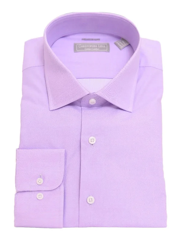 Mens Slim Fit Solid Lavender Purple Spread Collar Cotton Dress Shirt