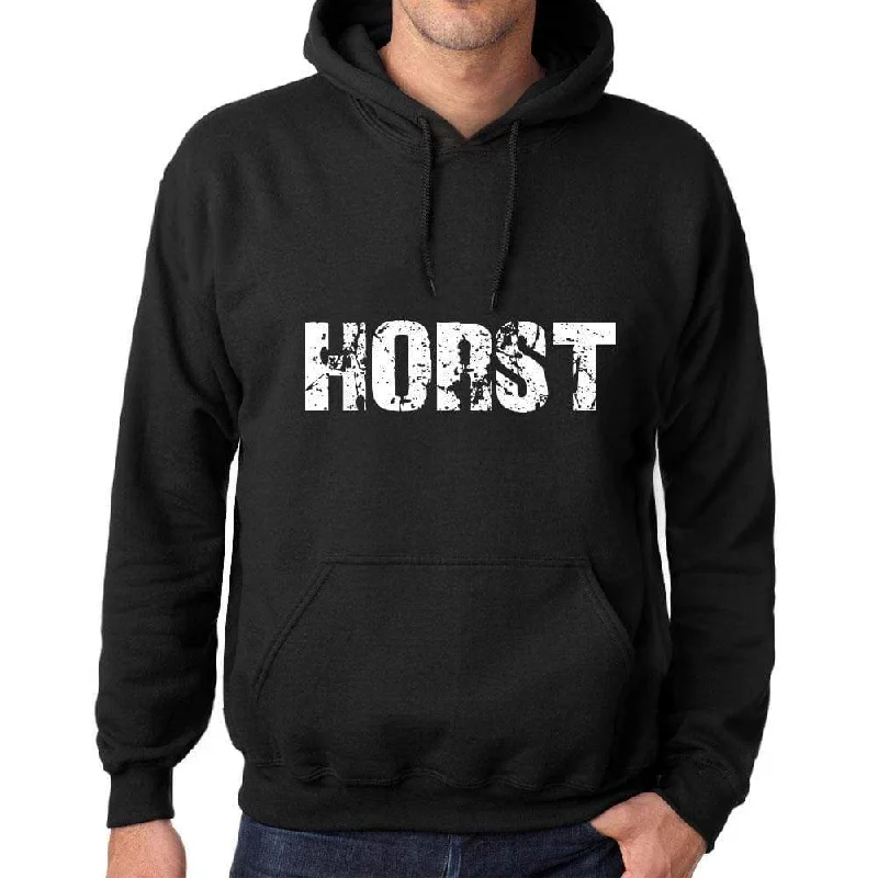 Men's Women's Unisex Printed Graphic Cotton Hoodie Soft Heavyweight Hooded Sweatshirt Pullover Popular Words HORST Deep Black