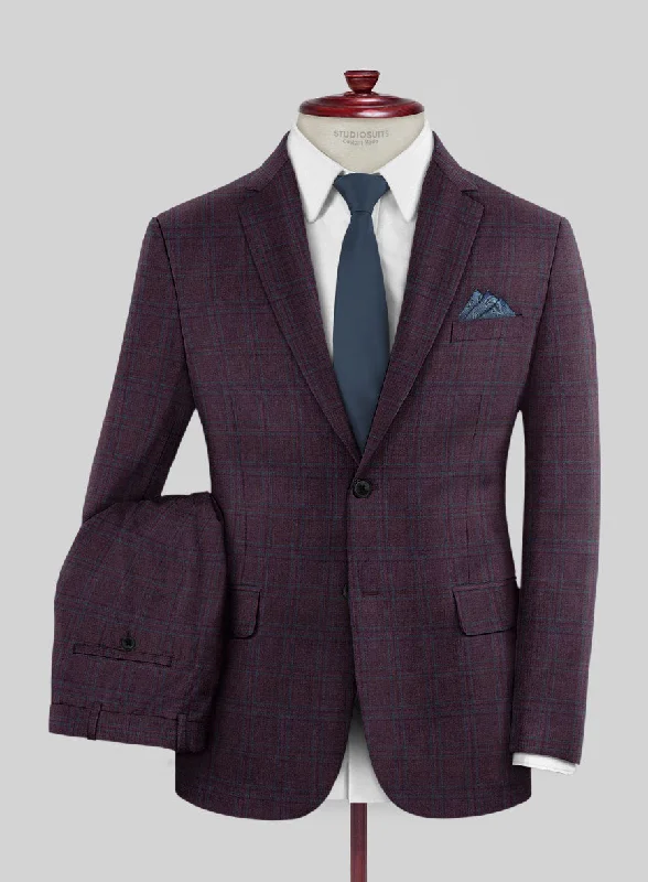 Reda Dark Wine Checks Wool Suit