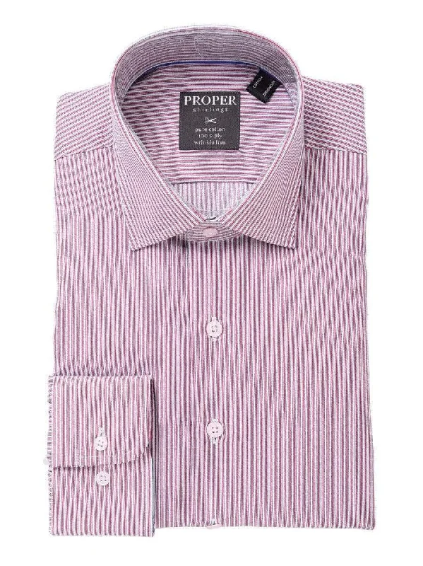 Mens 100% Cotton Red Striped Spread Collar Regular Fit Dress Shirt