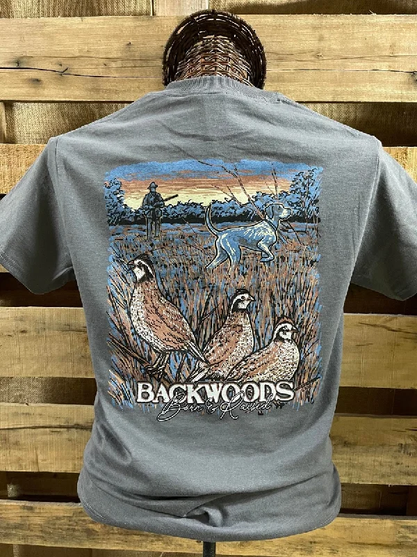 Backwoods Born & Raised Quail Hunting Dog Bright Unisex T Shirt