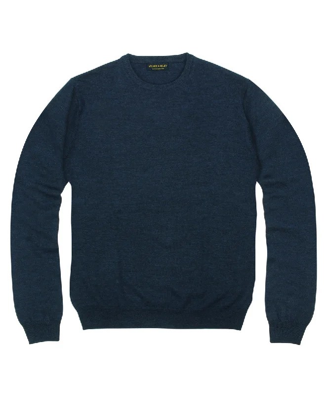 100% Pure Merino Wool Zegna Baruffa Crewneck Sweater - Navy