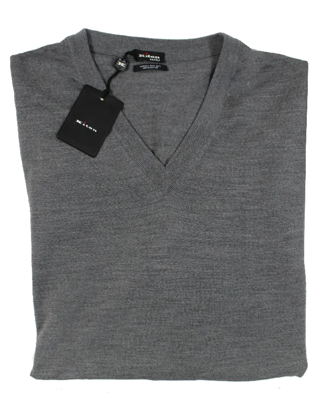 Kiton Wool Sweater Gray V-Neck 3XL / EUR 58