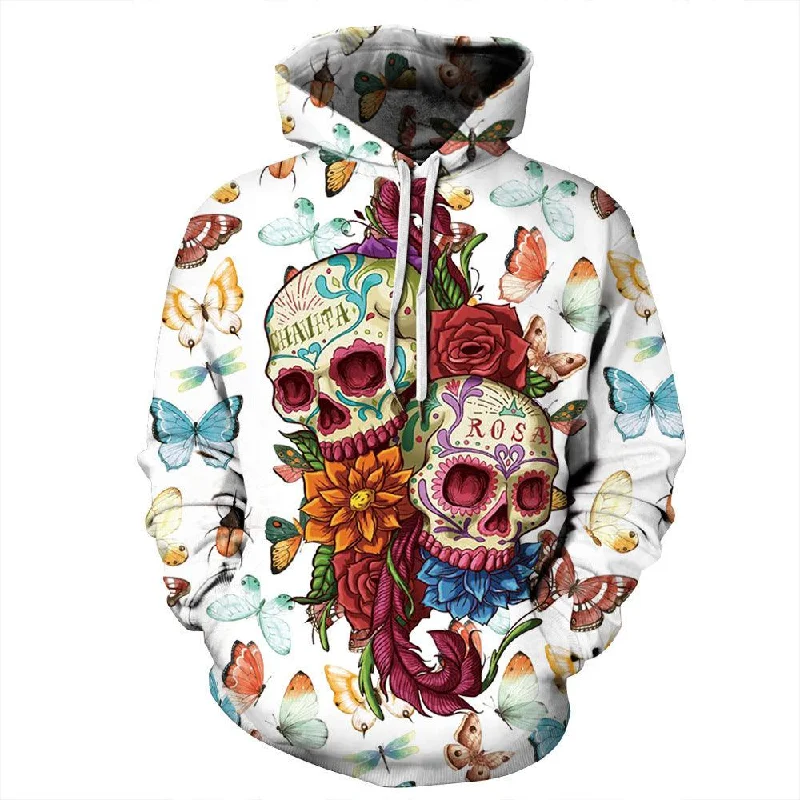 Hooded Skull Printed Loose Sports Sweater